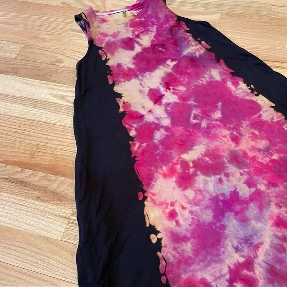 Reverse tie dye dress sleeveless pockets color block purple magenta black S - Picture 5 of 9